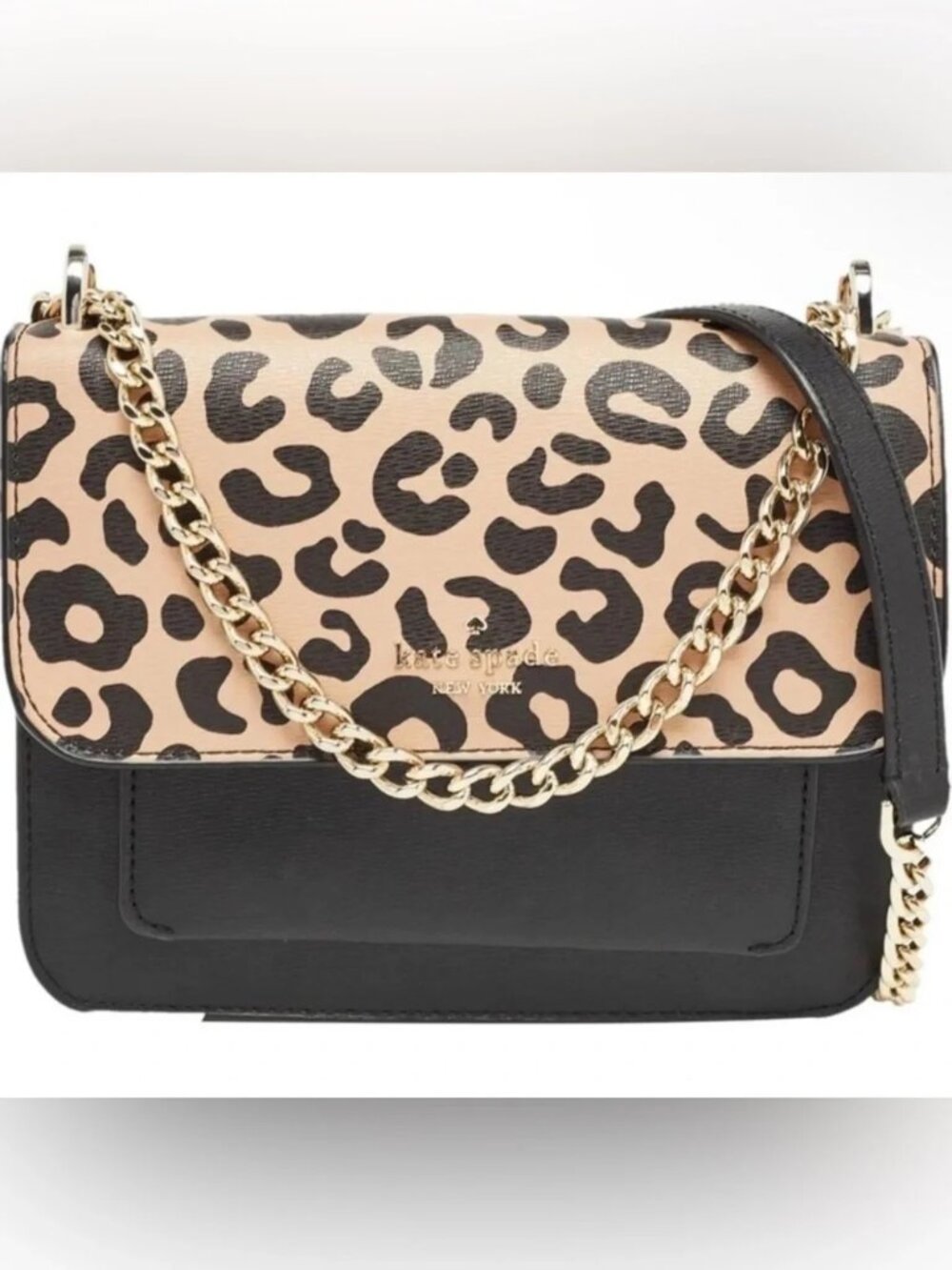 Kate Spade New York Remi Leopard Black Animal Flap Chain Crossbody Bag EUC - Picture 10 of 12